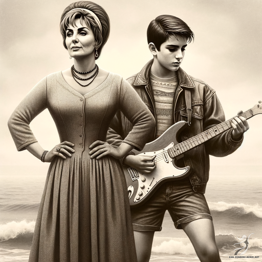 One woman and one man, Playing music, Sea