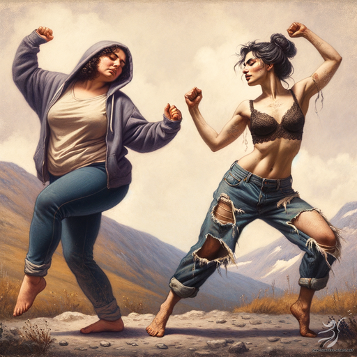 Two women, Dancing, Mountain