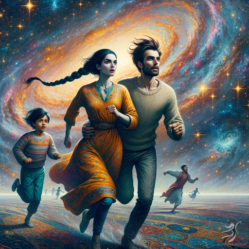 یک زن، یک مرد و یک کودک, دویدن, کهکشان