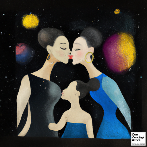 دو زن و یک کودک, بوسیدن, کهکشان