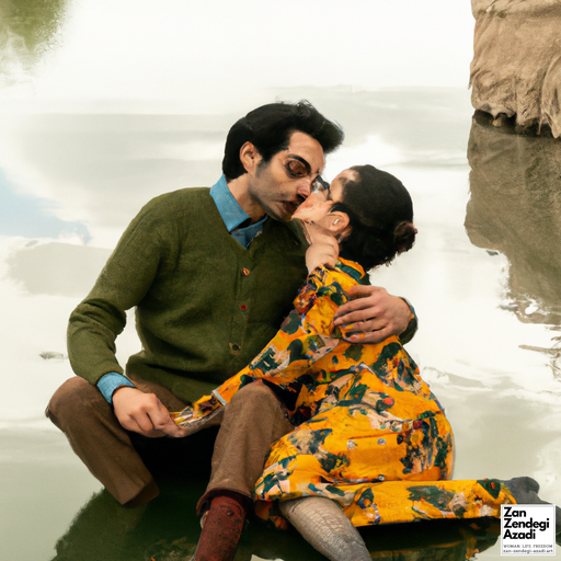 یک زن، یک مرد و یک کودک, بوسیدن, دریاچه