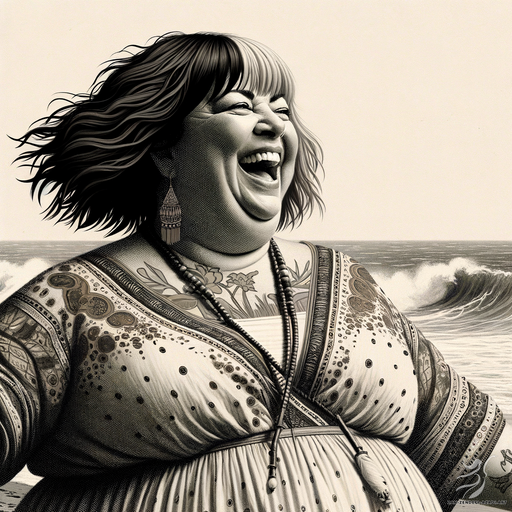One woman, Laughing, Beach