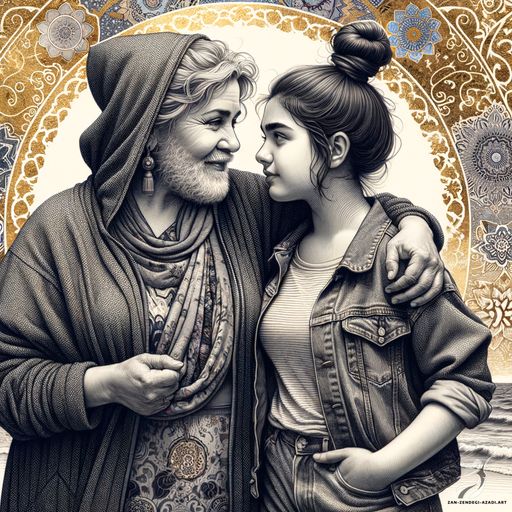 دو زن, بوسیدن, ساحل