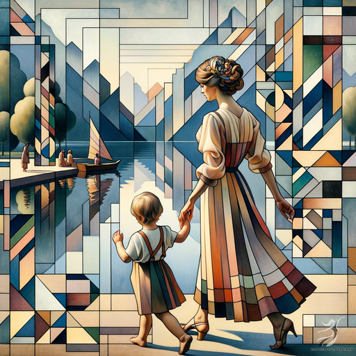 یک زن و یک کودک, پیاده‌روی, دریاچه