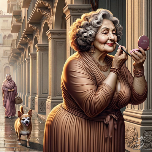 One woman, Applying makeup, Street