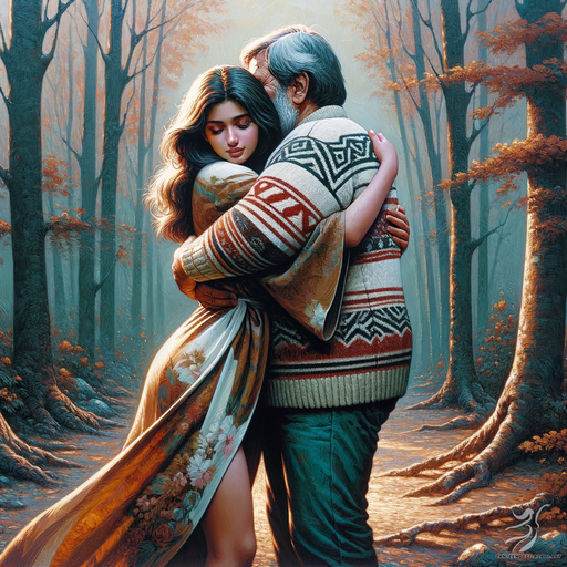 One woman and one man, Hugging, Forest