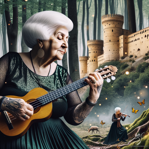 One woman, Playing music, Forest
