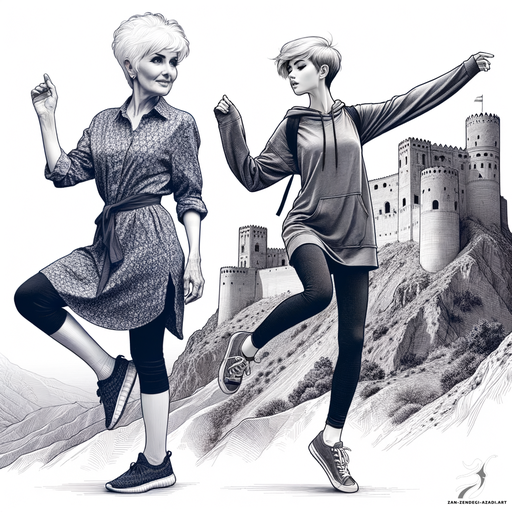 Two women, Dancing, Mountain