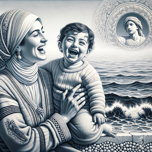 یک زن و یک کودک, خندیدن, دریا