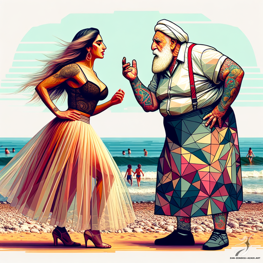 One woman and one man, Speaking, Beach