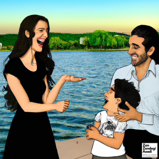 یک زن، یک مرد و یک کودک, خندیدن, دریاچه