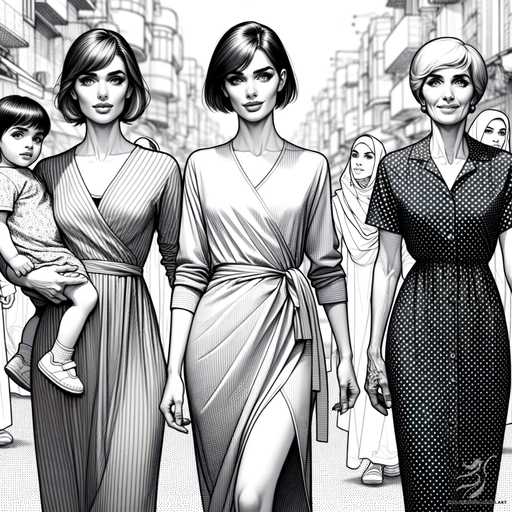 Two women and one child, Dressing up, Street