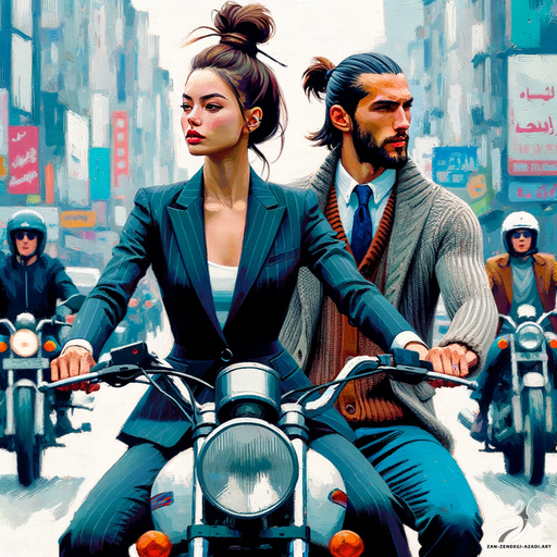 One woman and one man, Driving a motorcycle, Street